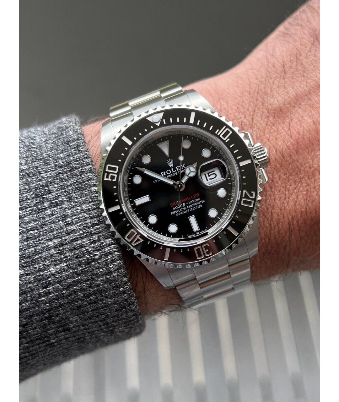 ROLEX Черные металлические часы, фото 4