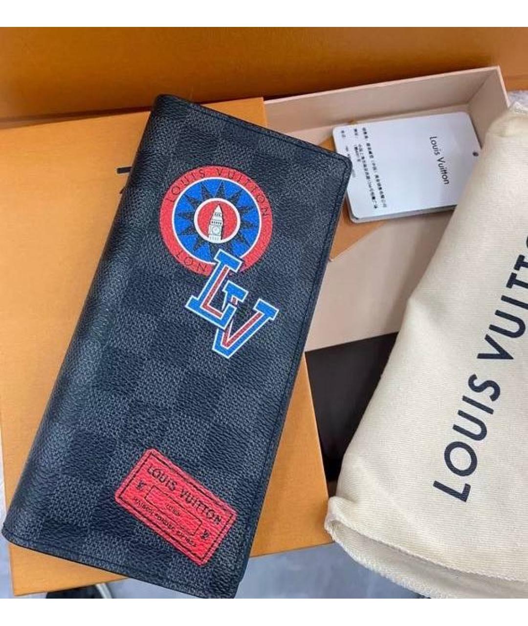LOUIS VUITTON Черный кожаный кошелек, фото 5