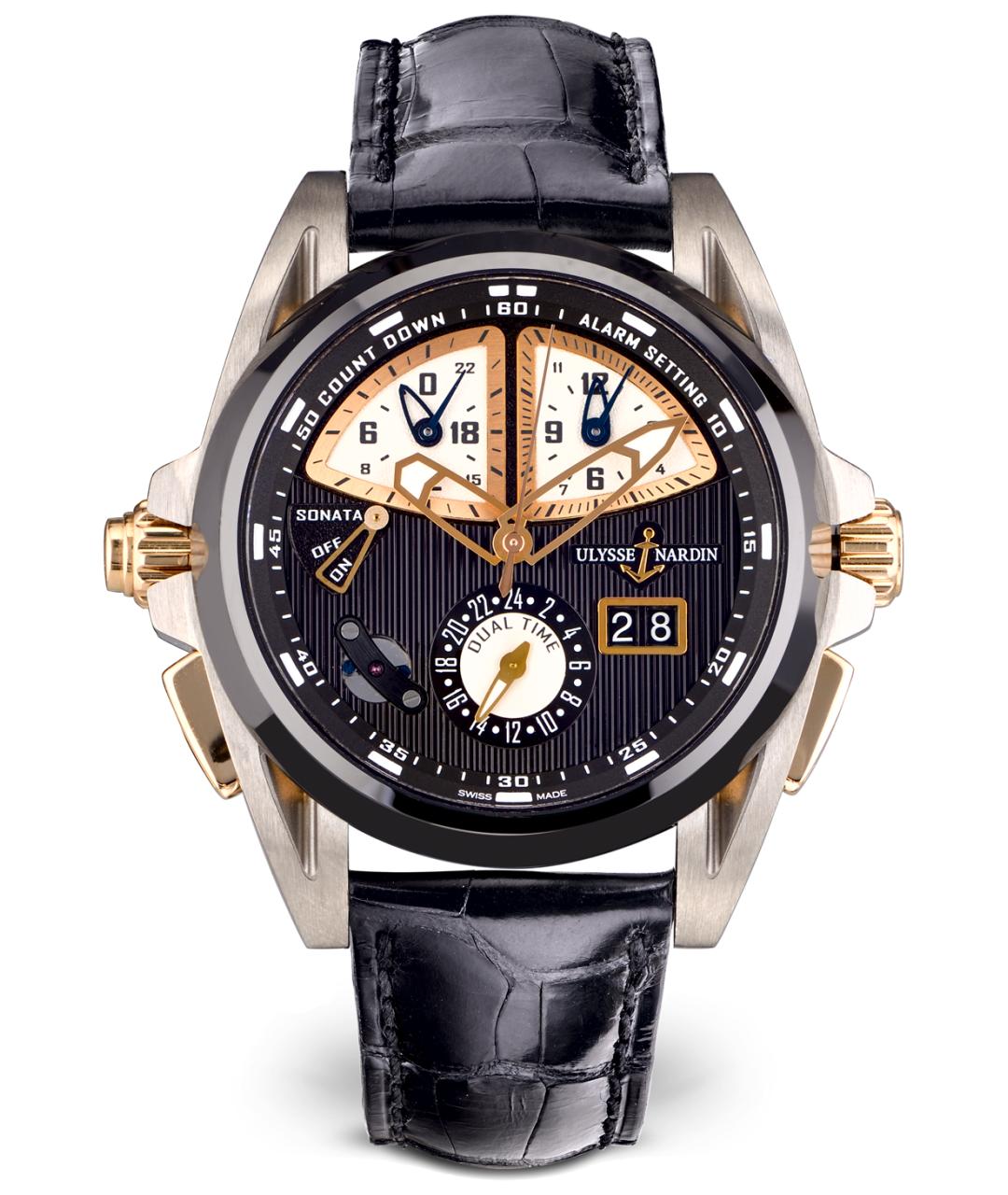Ulysse Nardin Черные часы из желтого золота, фото 5