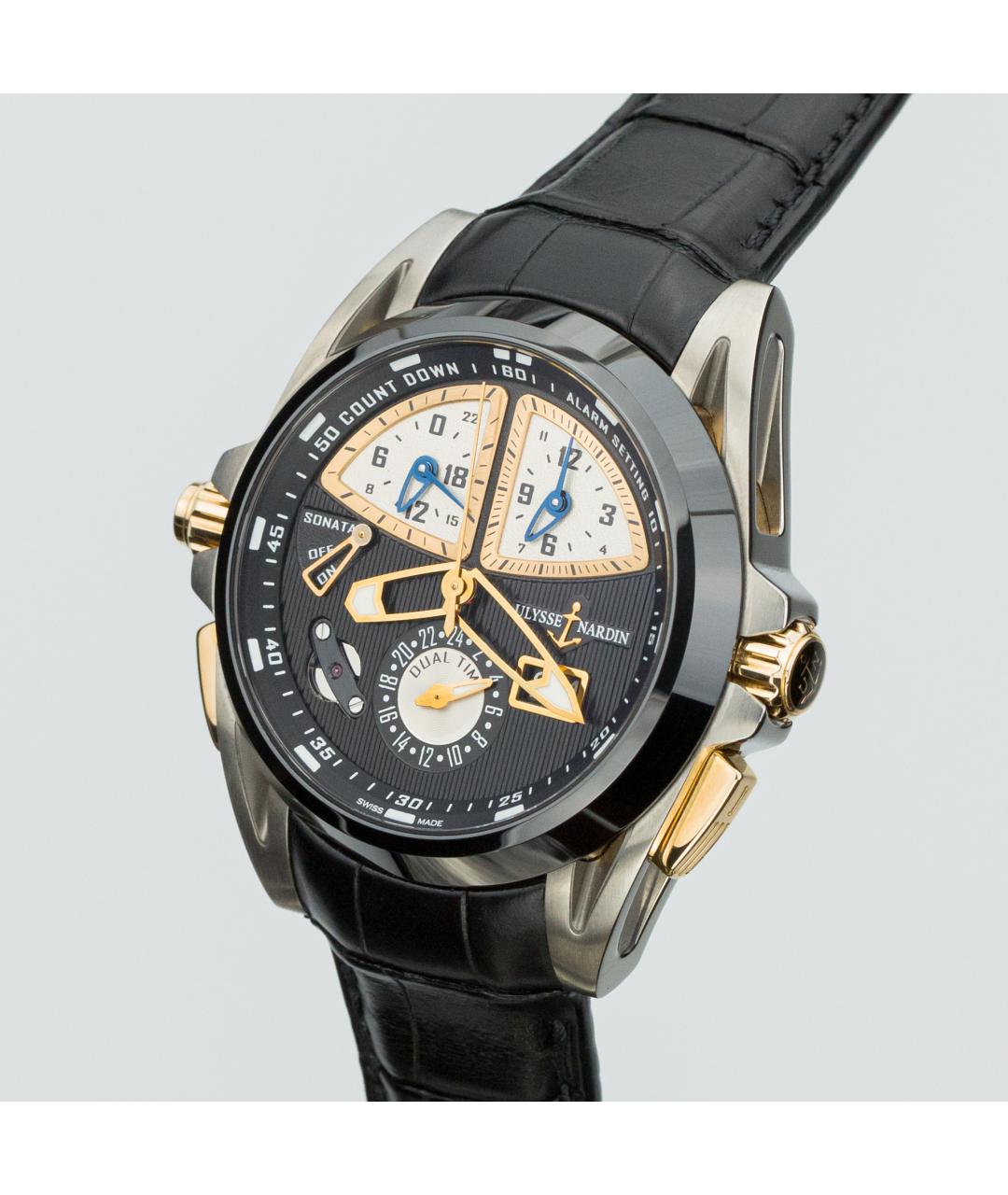 Ulysse Nardin Черные часы из желтого золота, фото 2
