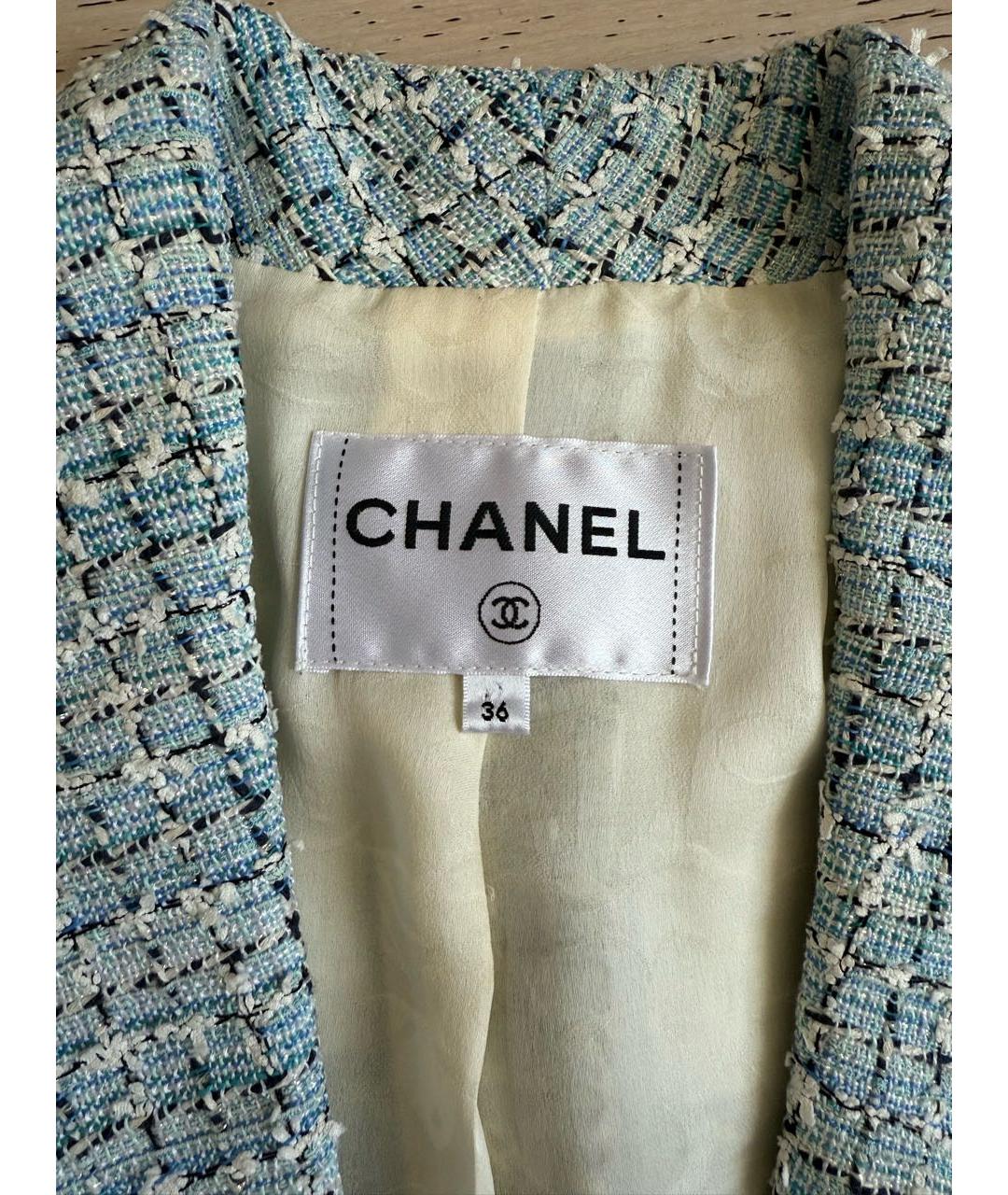 CHANEL Голубой твидовый жакет/пиджак, фото 3