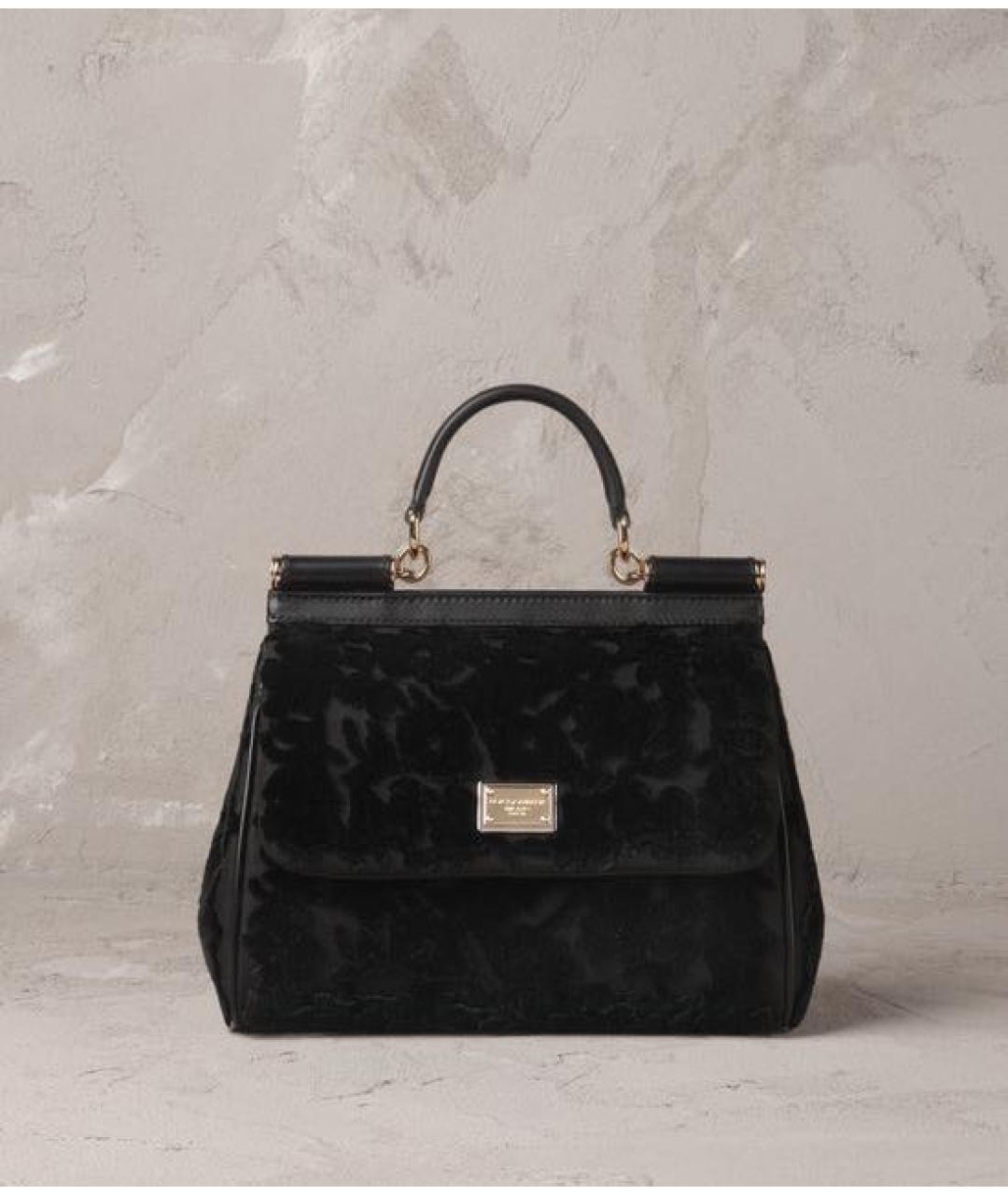 DOLCE&GABBANA Черная бархатная сумка с короткими ручками, фото 5