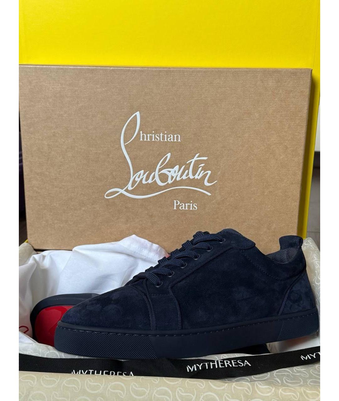 CHRISTIAN LOUBOUTIN Темно-синие замшевые низкие кроссовки / кеды, фото 4
