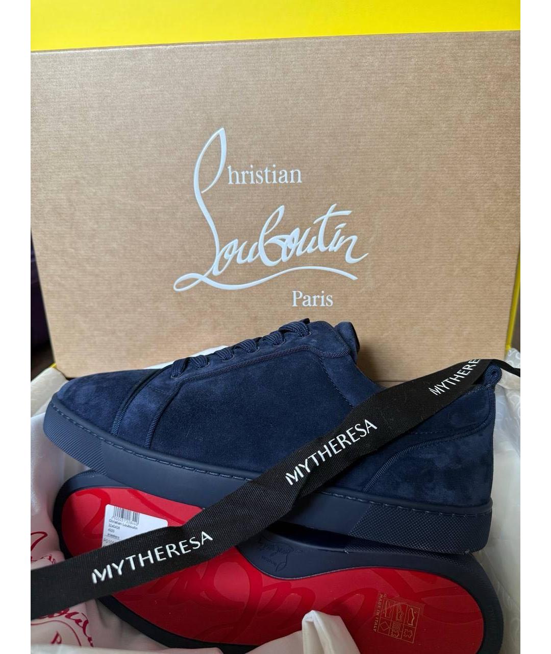 CHRISTIAN LOUBOUTIN Темно-синие замшевые низкие кроссовки / кеды, фото 5