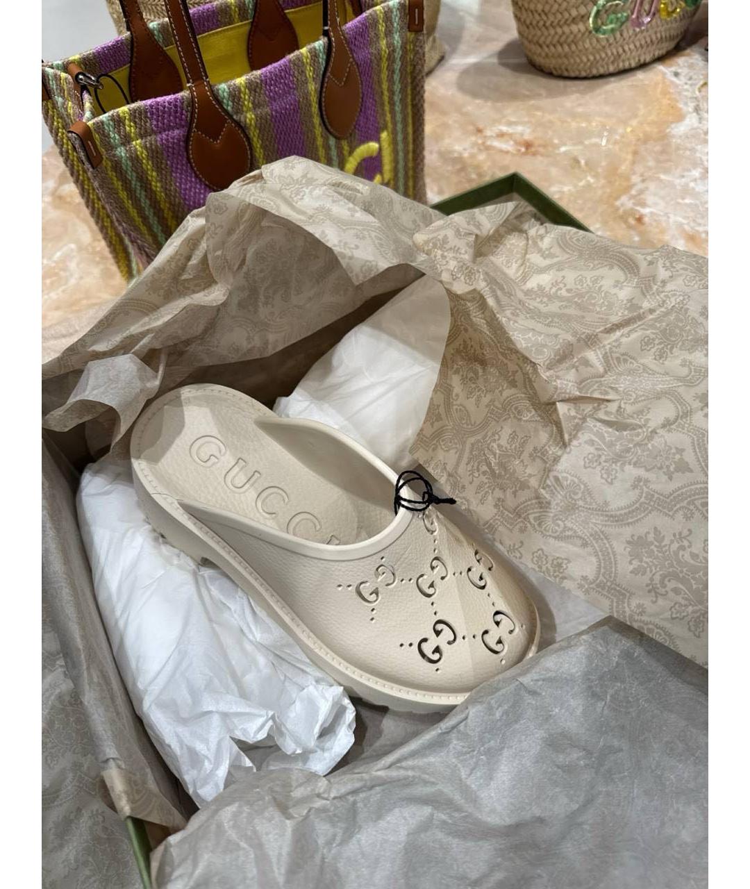 GUCCI Бежевые резиновые сабо, фото 4
