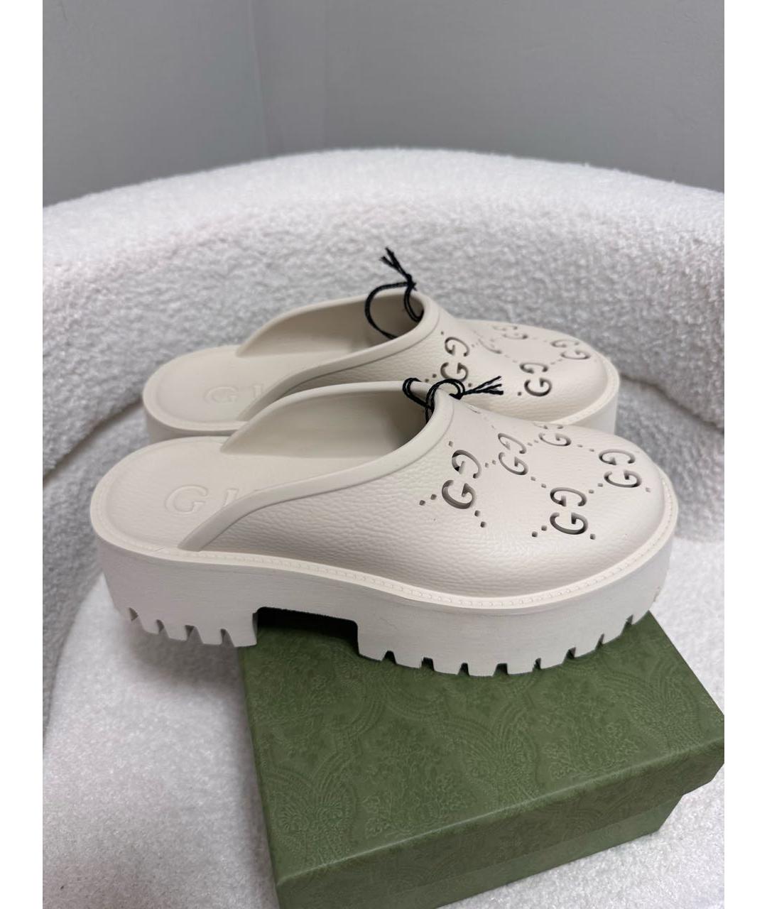 GUCCI Бежевые резиновые сабо, фото 6