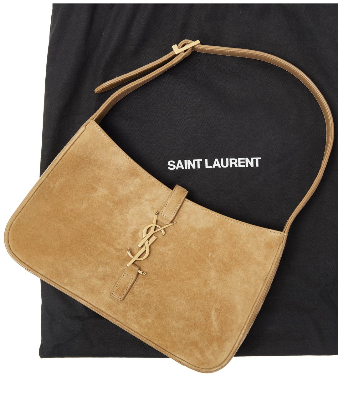 SAINT LAURENT Коричневая замшевая сумка с короткими ручками, фото 6