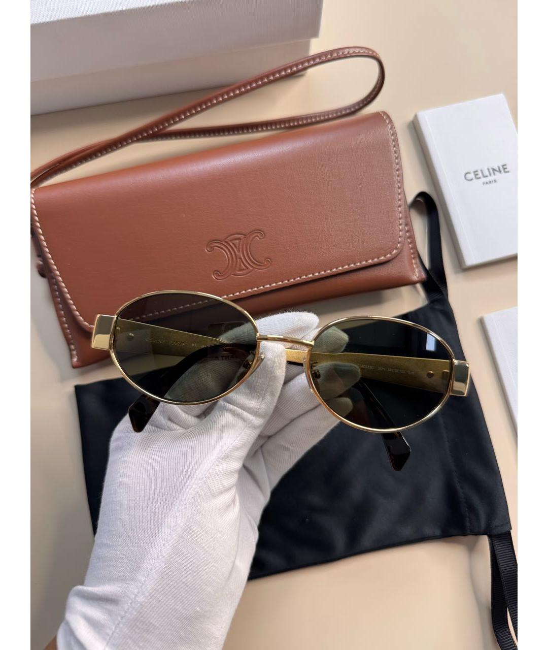 CELINE Золотые металлические солнцезащитные очки, фото 7