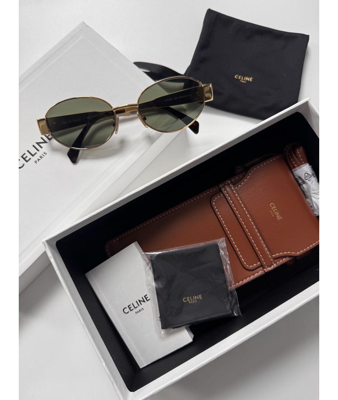 CELINE Золотые металлические солнцезащитные очки, фото 3