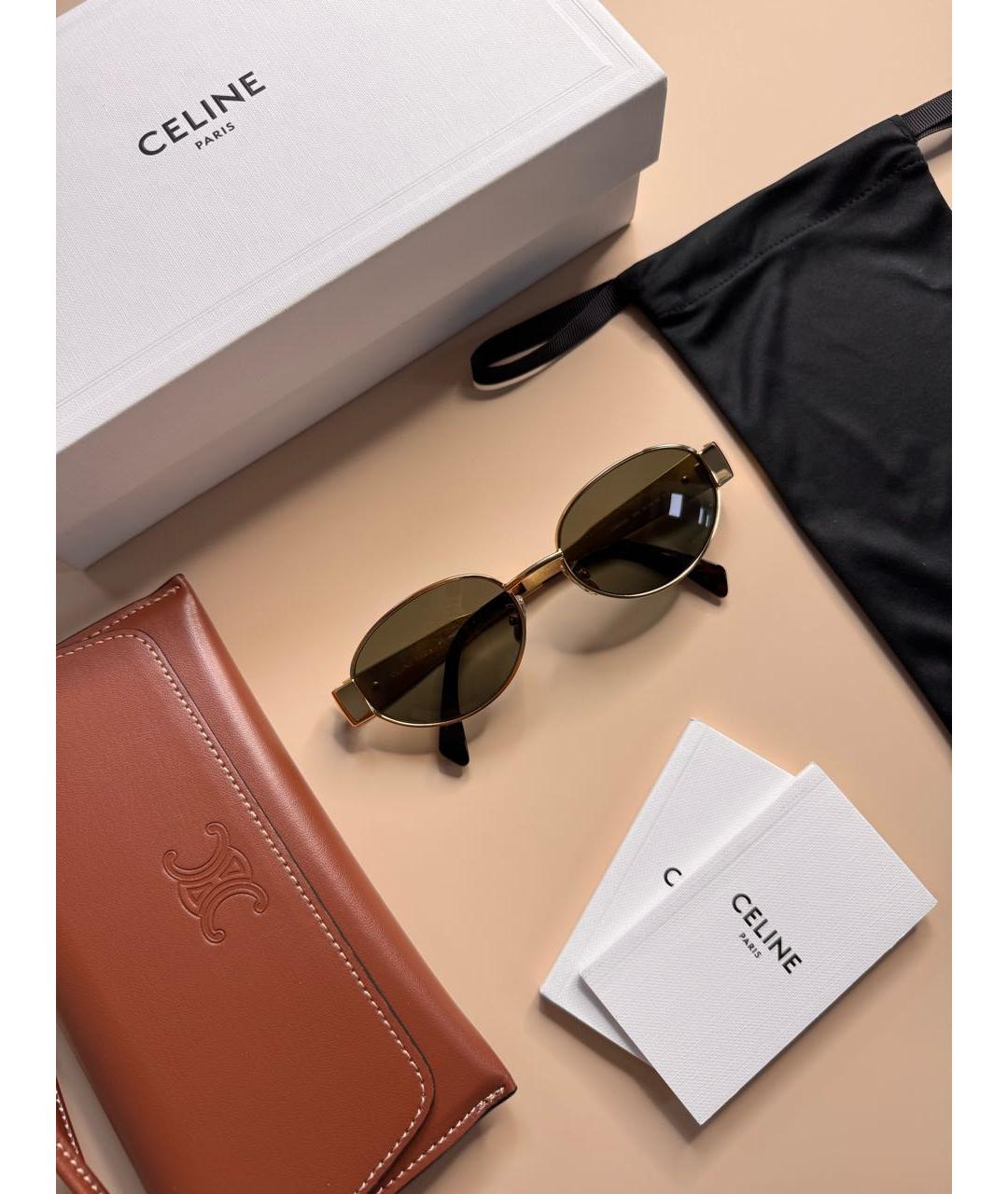CELINE Золотые металлические солнцезащитные очки, фото 2