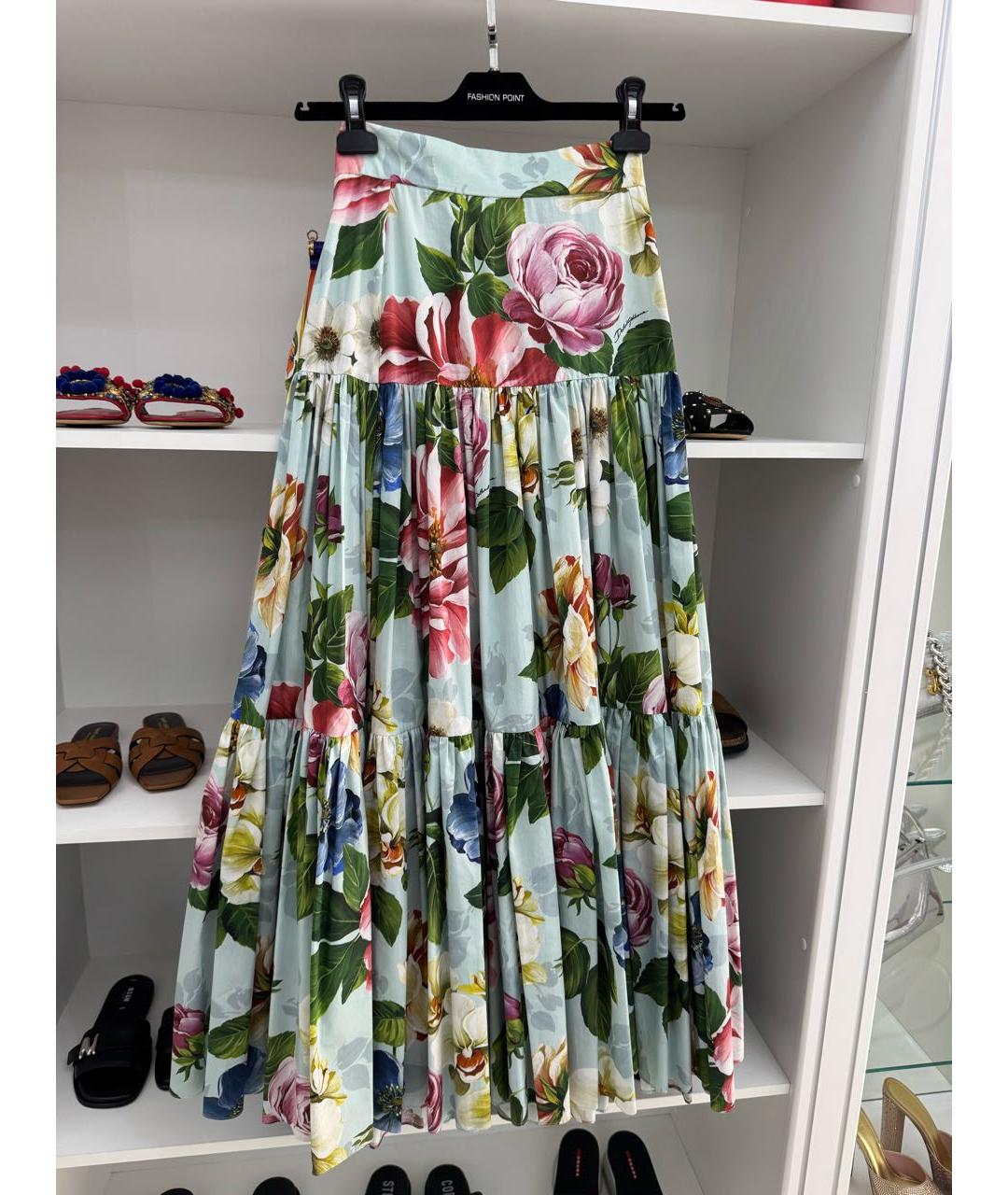 DOLCE&GABBANA Голубая хлопковая юбка макси, фото 3
