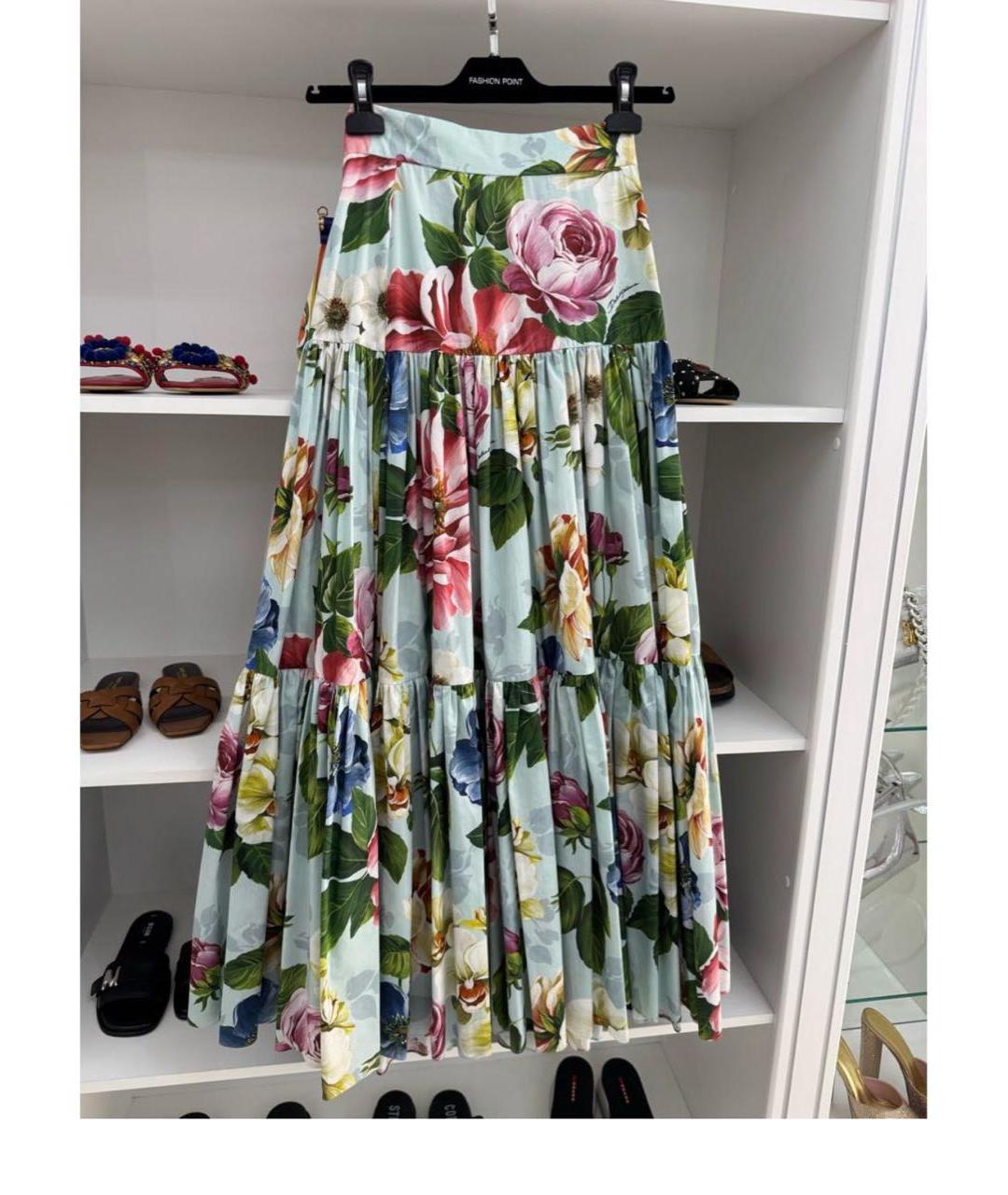 DOLCE&GABBANA Голубая хлопковая юбка макси, фото 2