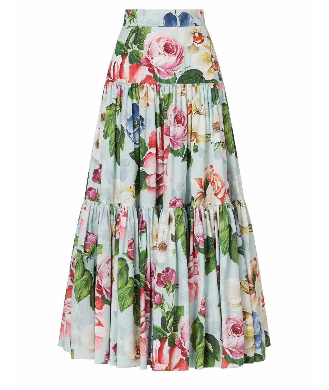DOLCE&GABBANA Голубая хлопковая юбка макси, фото 1