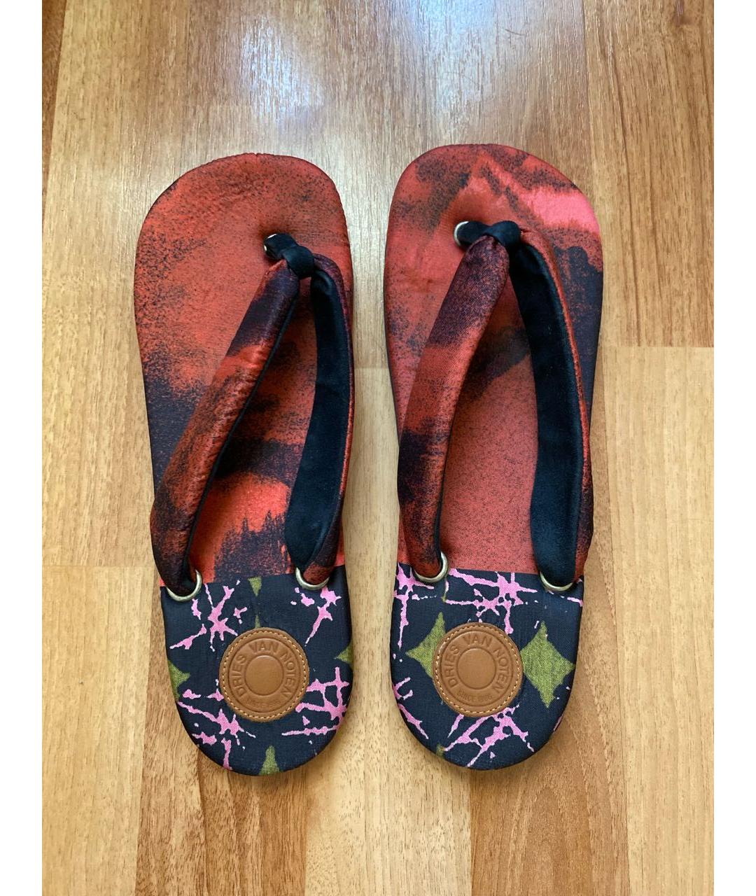 DRIES VAN NOTEN Бордовые текстильные шлепанцы, фото 3