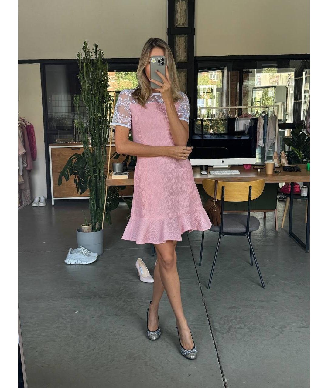 Carven Розовое полиэстеровое коктейльное платье, фото 6