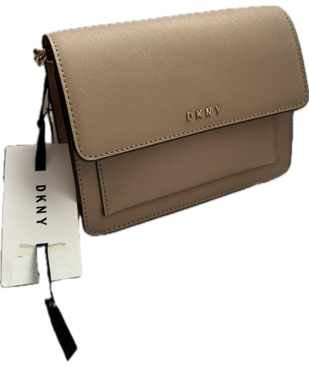 DKNY Бежевая кожаная сумка через плечо, фото 2