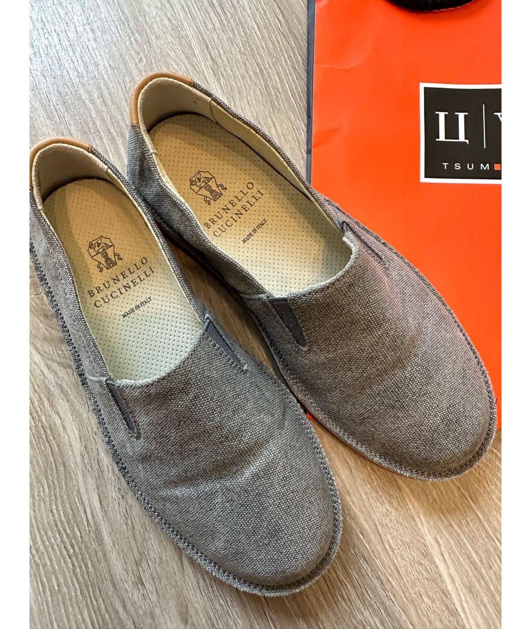 BRUNELLO CUCINELLI Серые текстильные лоферы/мокасины, фото 2