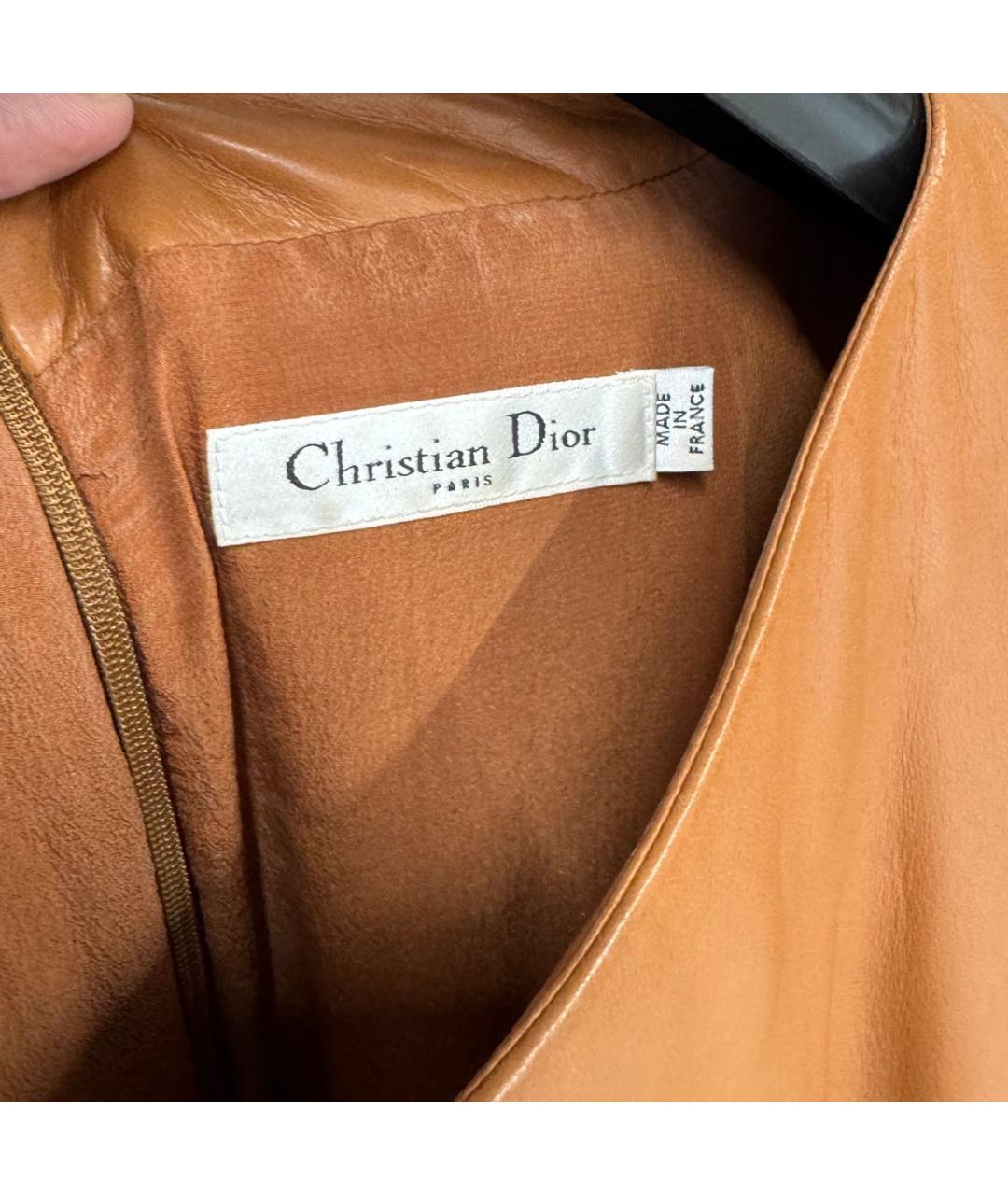 CHRISTIAN DIOR Коричневое кожаное повседневное платье, фото 3