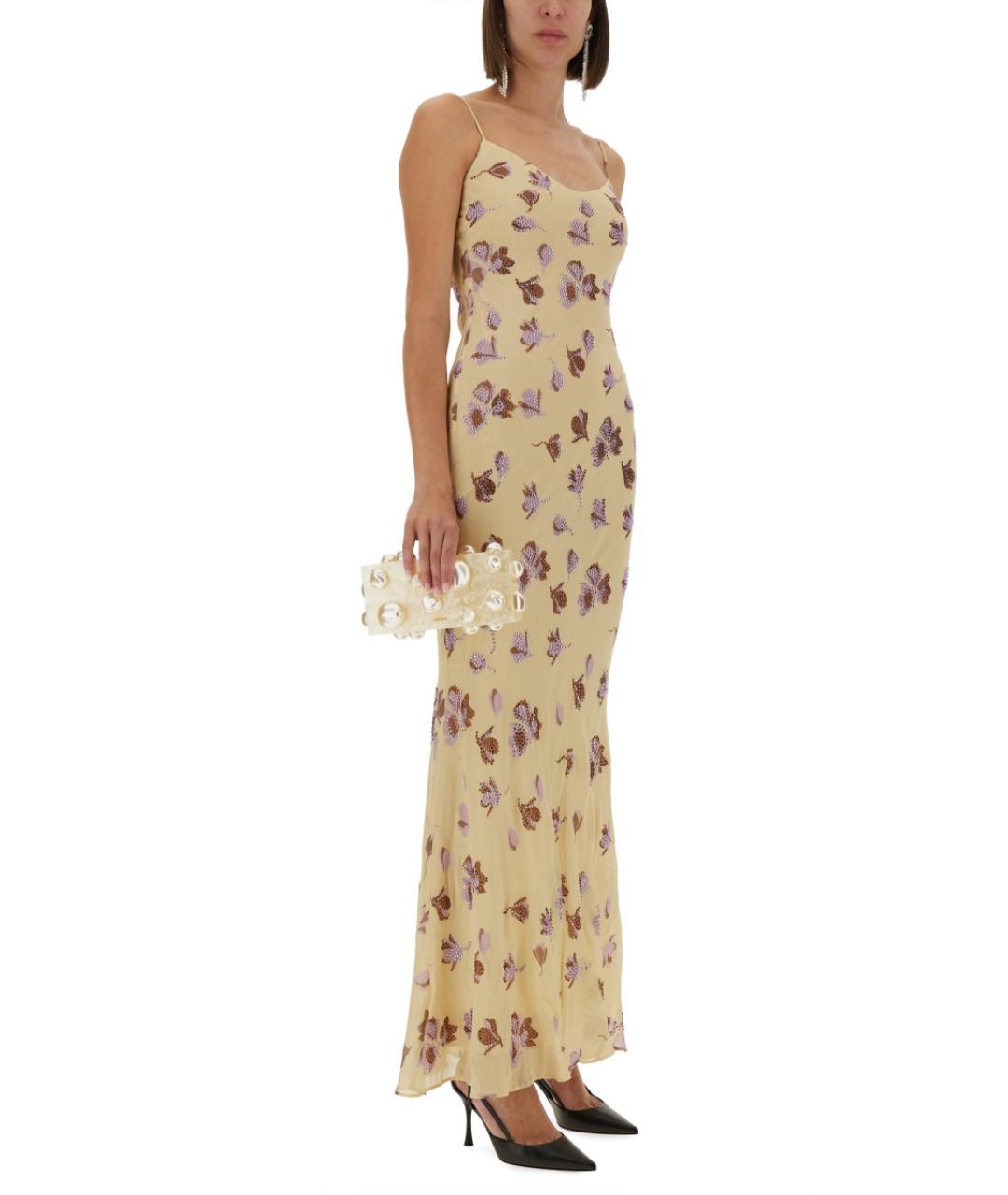 SELF-PORTRAIT Желтое вискозное повседневное платье, фото 4