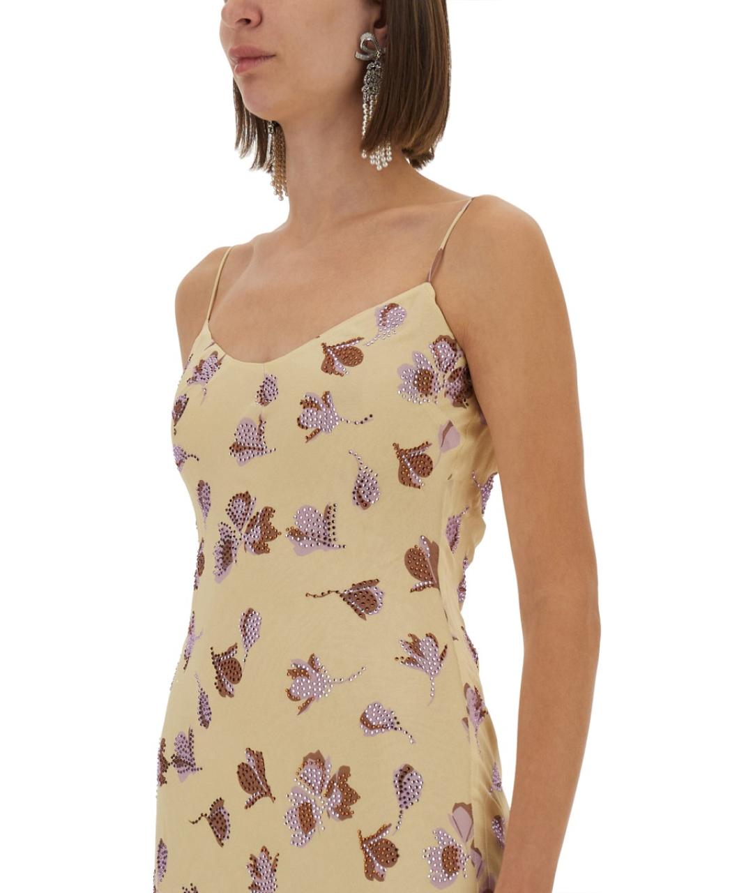 SELF-PORTRAIT Желтое вискозное повседневное платье, фото 2