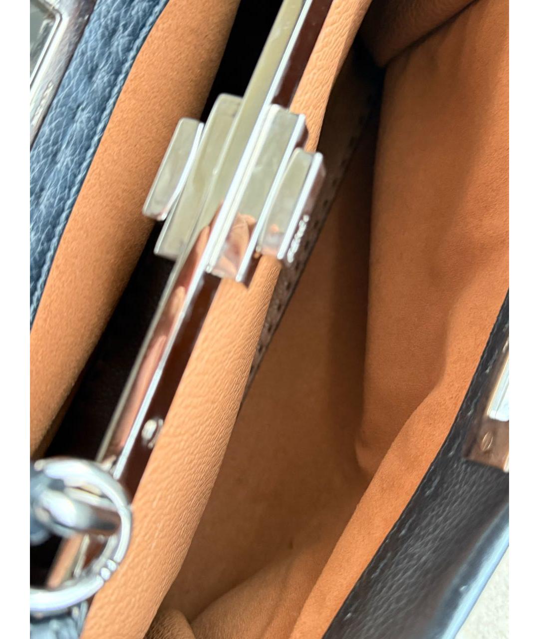 FENDI Черная кожаная сумка с короткими ручками, фото 4