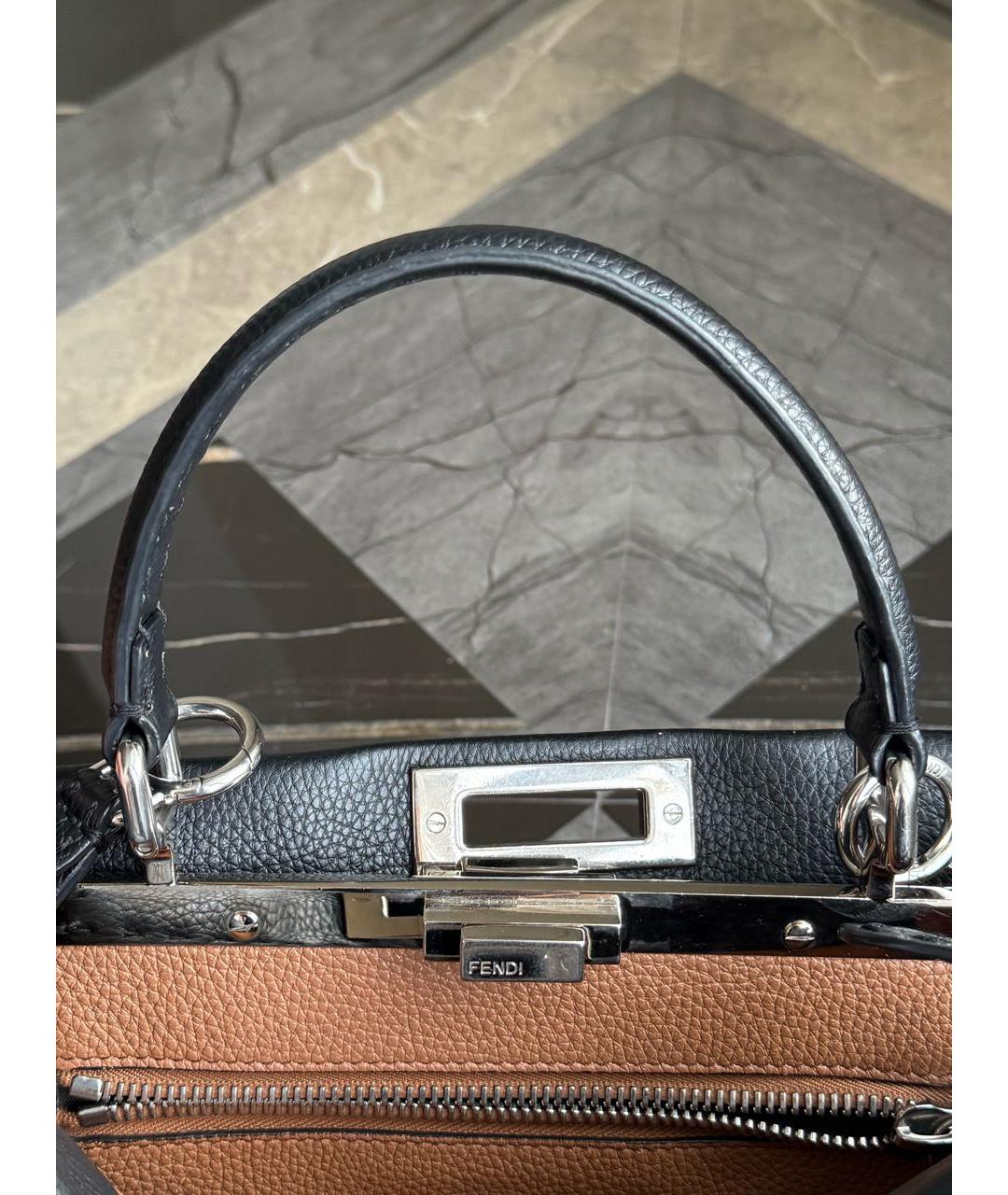 FENDI Черная кожаная сумка с короткими ручками, фото 5