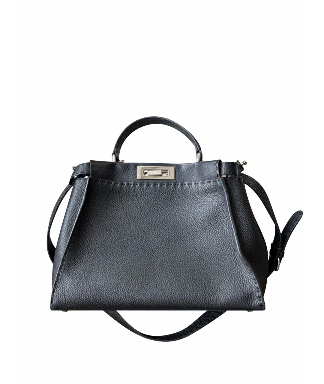 FENDI Черная кожаная сумка с короткими ручками, фото 1