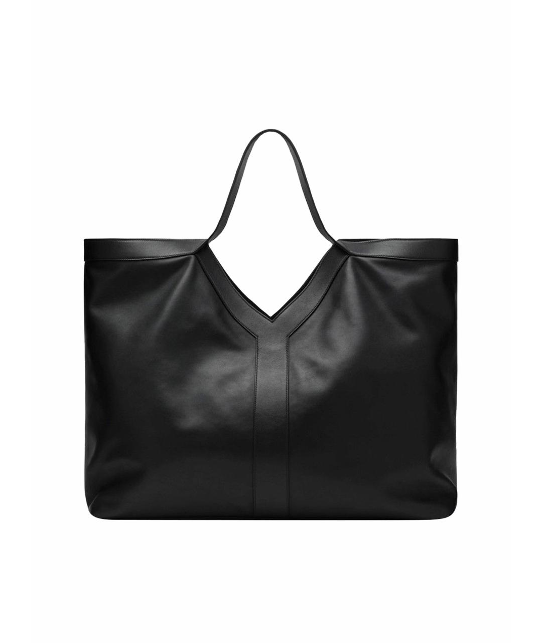 SAINT LAURENT Черная кожаная сумка тоут, фото 1
