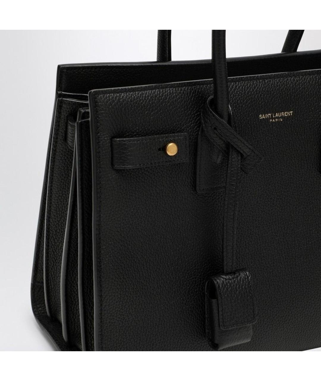 SAINT LAURENT Черная кожаная сумка тоут, фото 5