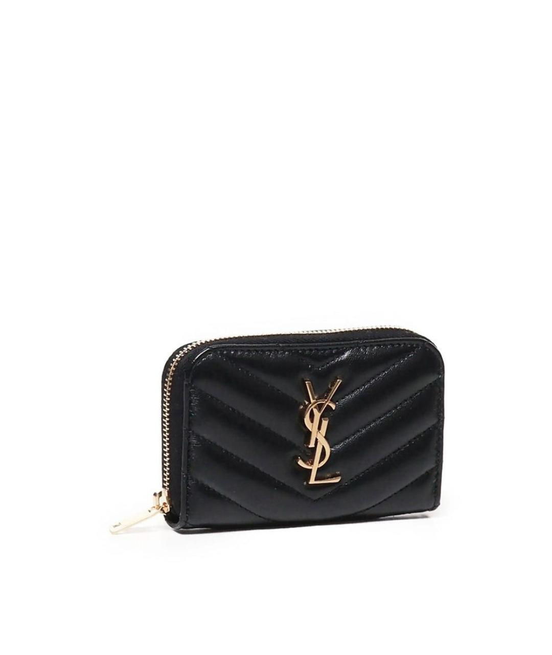 SAINT LAURENT Черный кожаный кошелек, фото 3