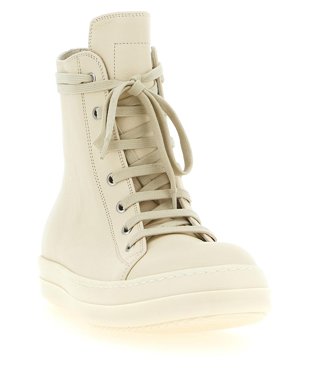 RICK OWENS Белые кожаные высокие кроссовки / кеды, фото 2