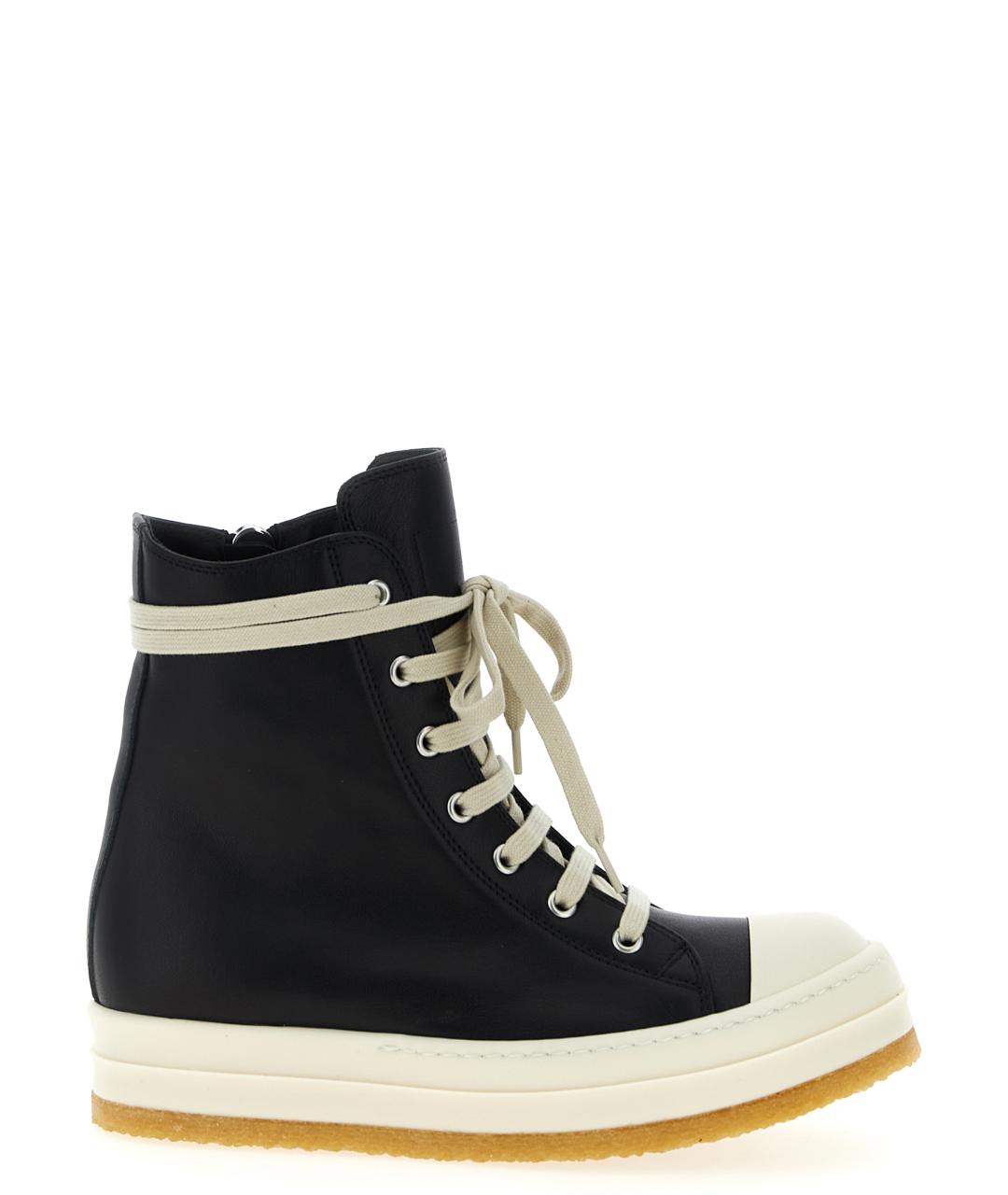 RICK OWENS Черные кожаные кеды, фото 1
