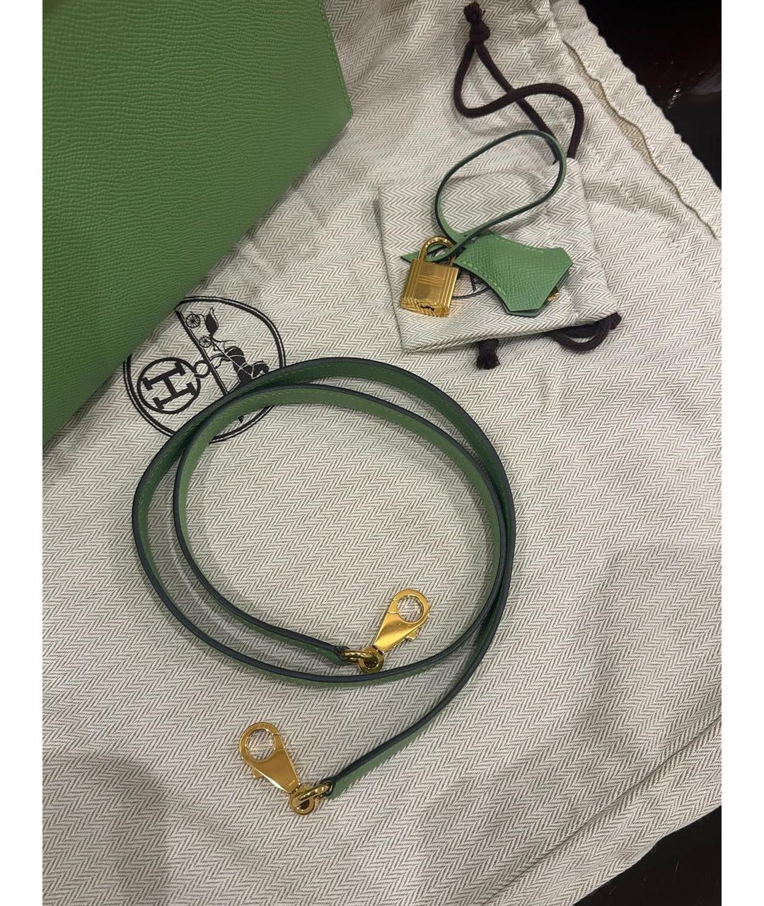 HERMES Салатовая кожаная сумка с короткими ручками, фото 6