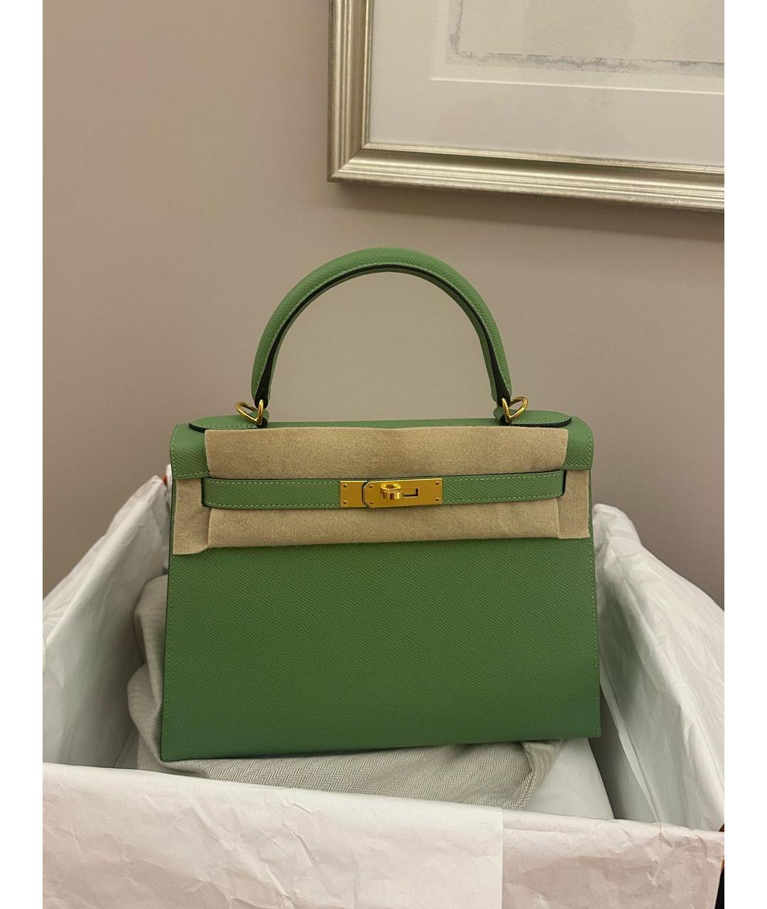 HERMES Салатовая кожаная сумка с короткими ручками, фото 9