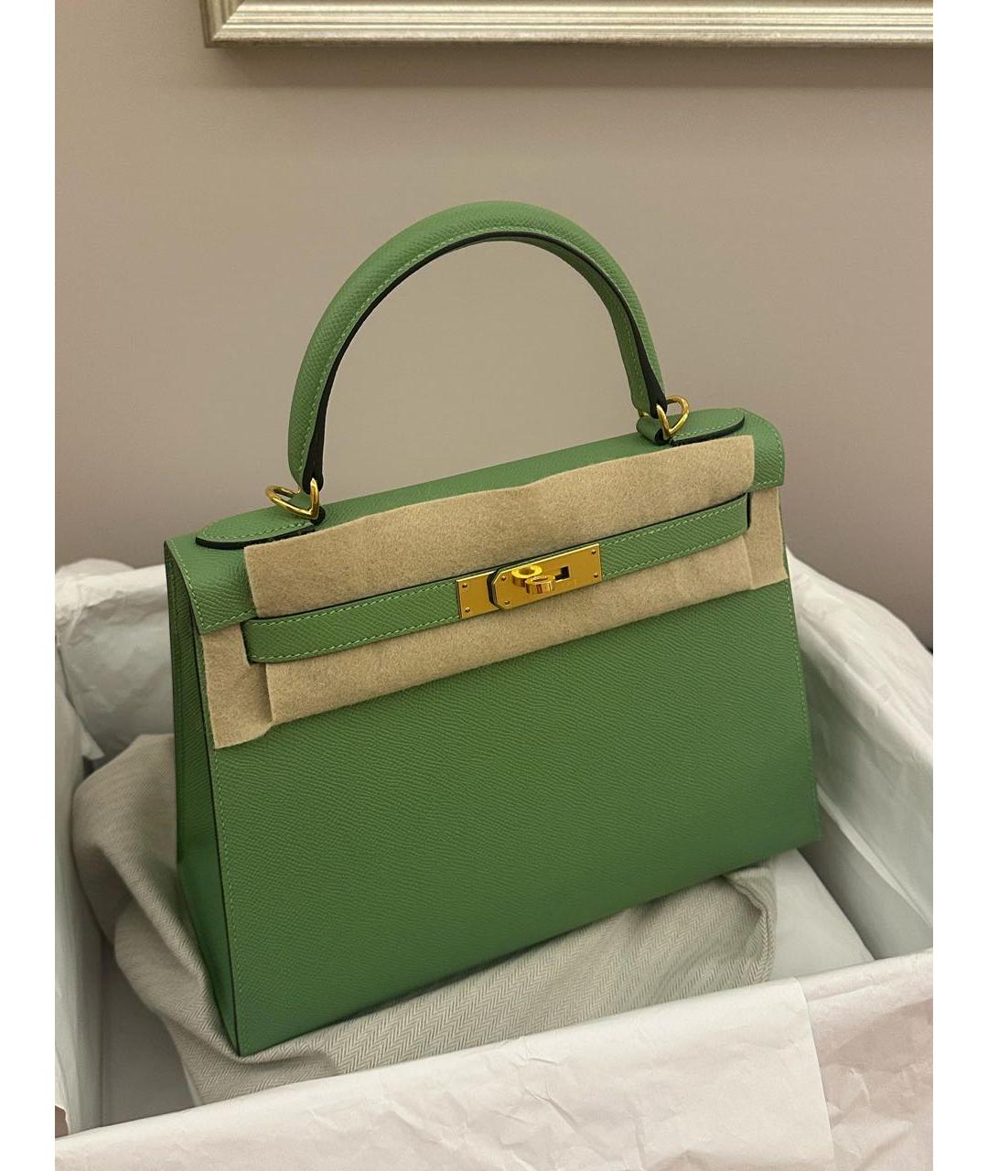HERMES Салатовая кожаная сумка с короткими ручками, фото 3