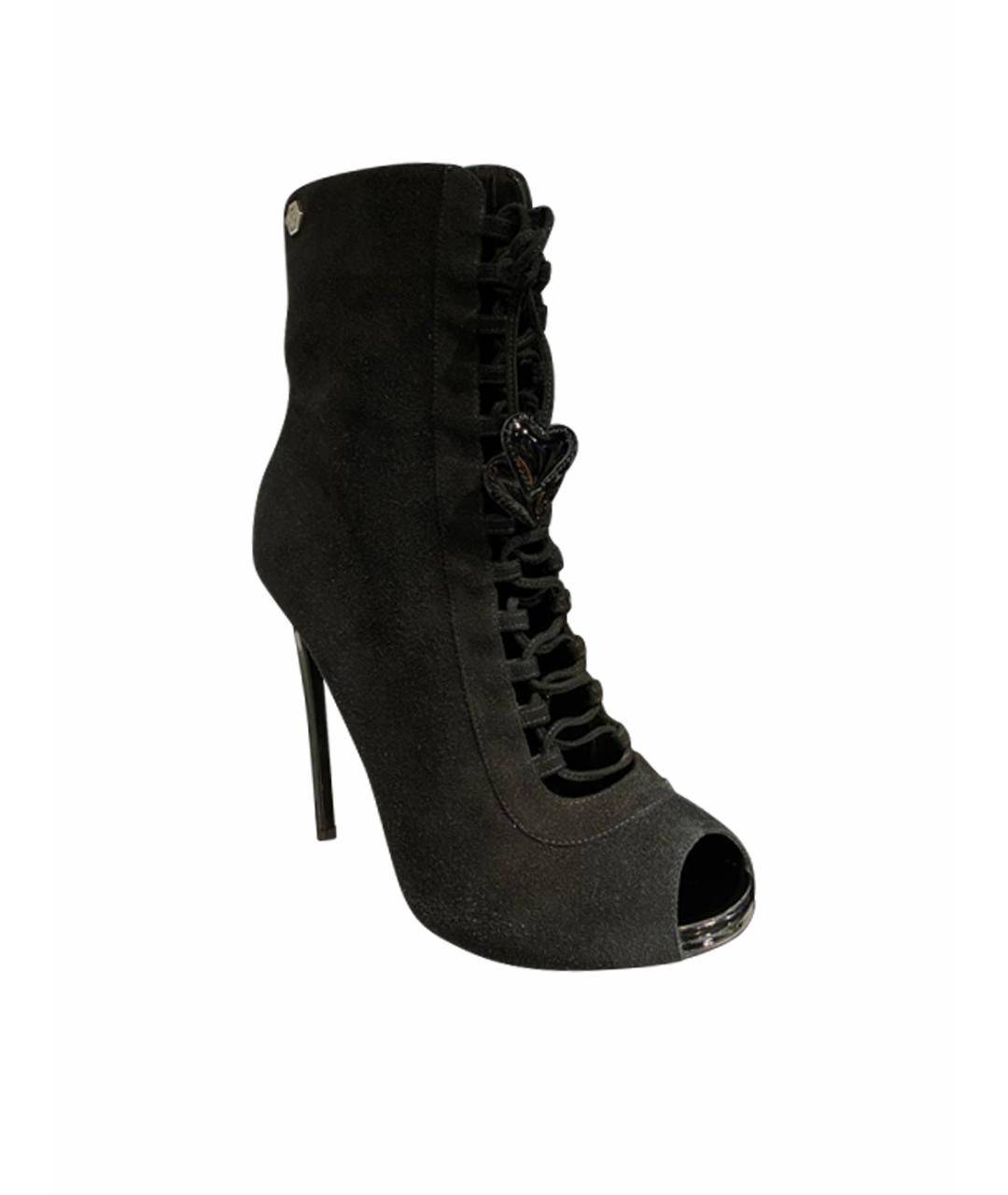 PHILIPP PLEIN Черные бархатные ботильоны, фото 1