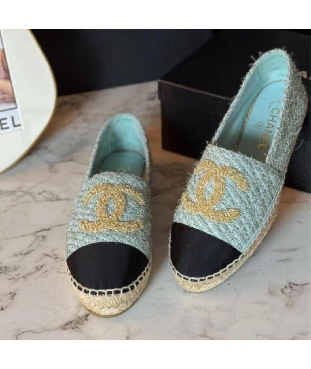 CHANEL Бирюзовые текстильные эспадрильи, фото 5
