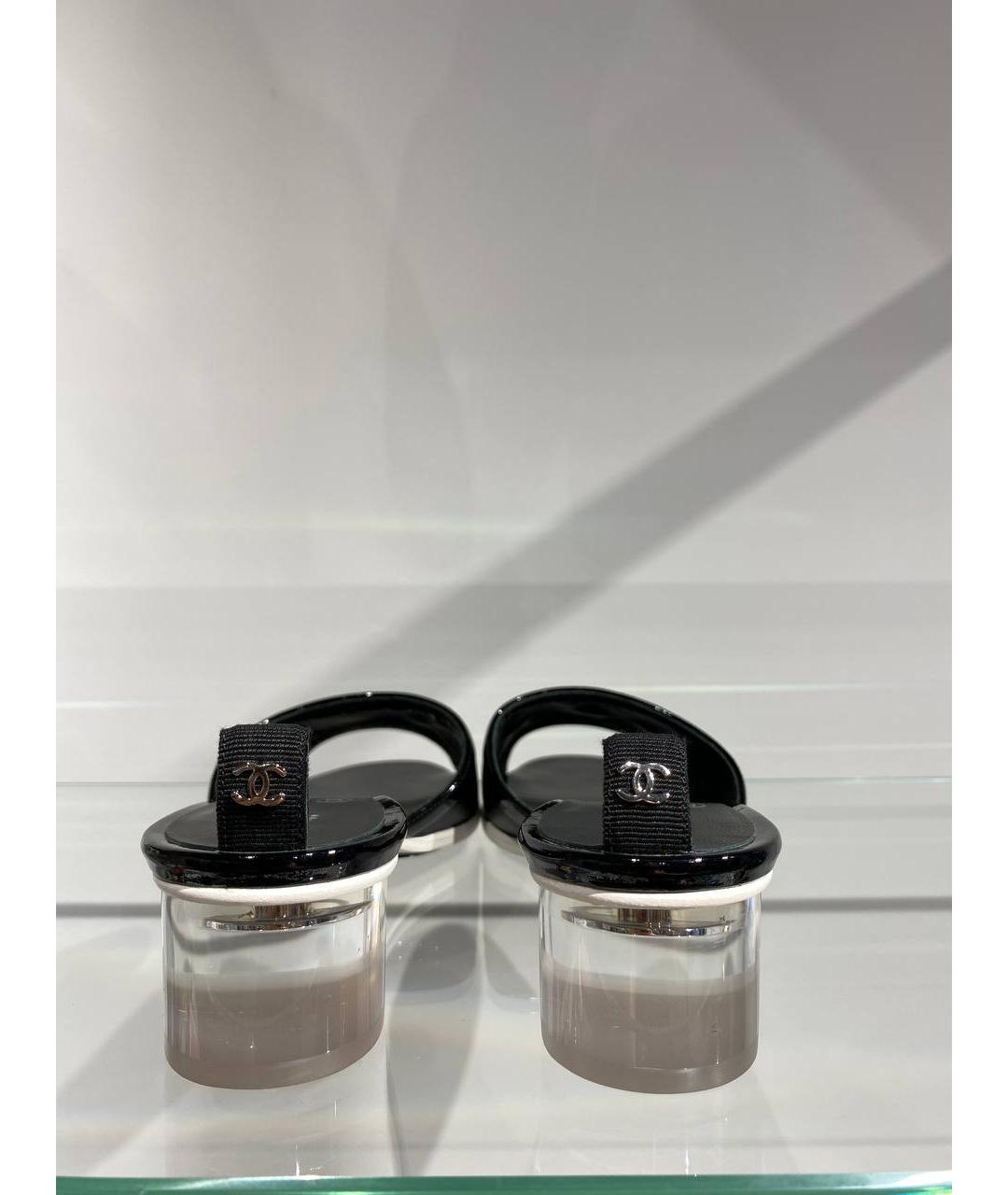 CHANEL Черные кожаные босоножки, фото 4