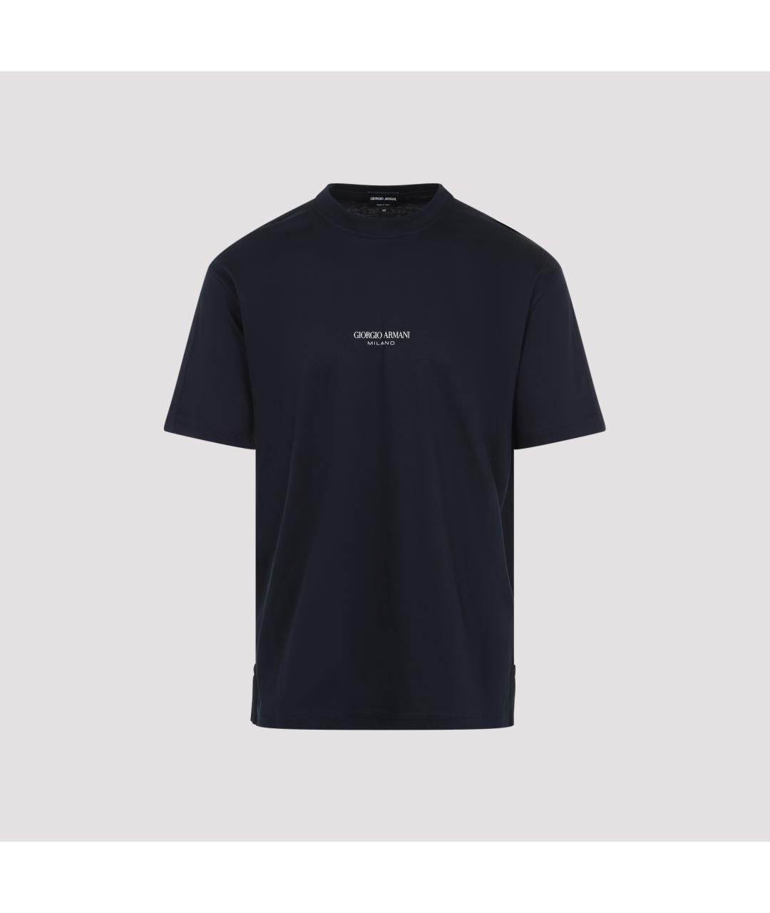GIORGIO ARMANI Темно-синяя хлопковая футболка, фото 3