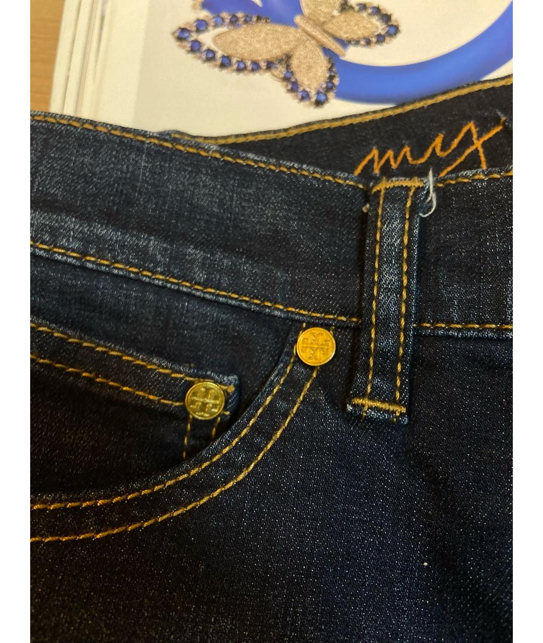 TORY BURCH Темно-синие хлопко-эластановые прямые джинсы, фото 4