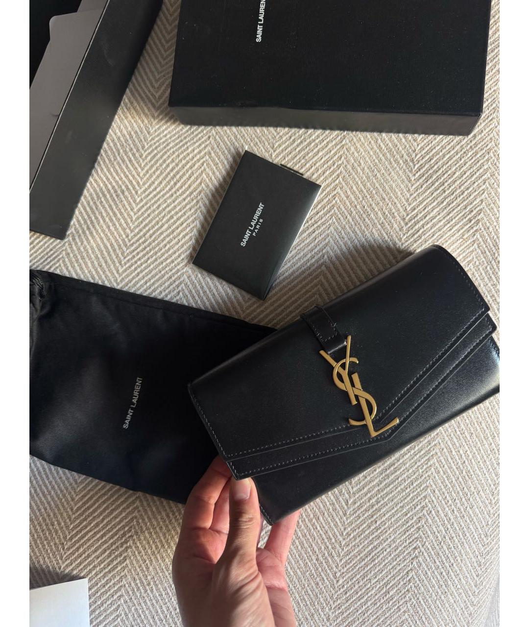 SAINT LAURENT Черный кожаный кошелек, фото 2
