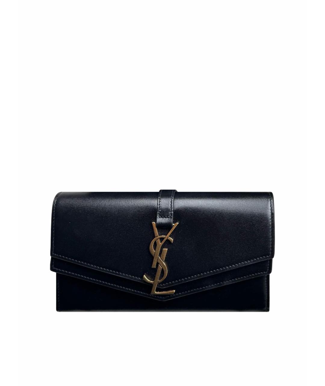 SAINT LAURENT Черный кожаный кошелек, фото 1