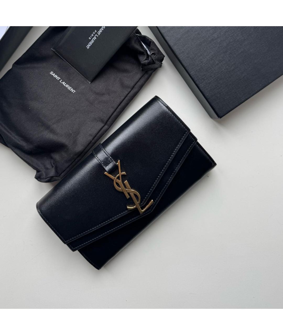 SAINT LAURENT Черный кожаный кошелек, фото 6