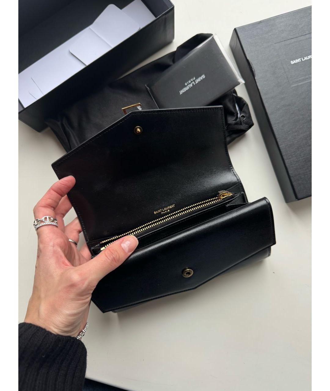 SAINT LAURENT Черный кожаный кошелек, фото 4