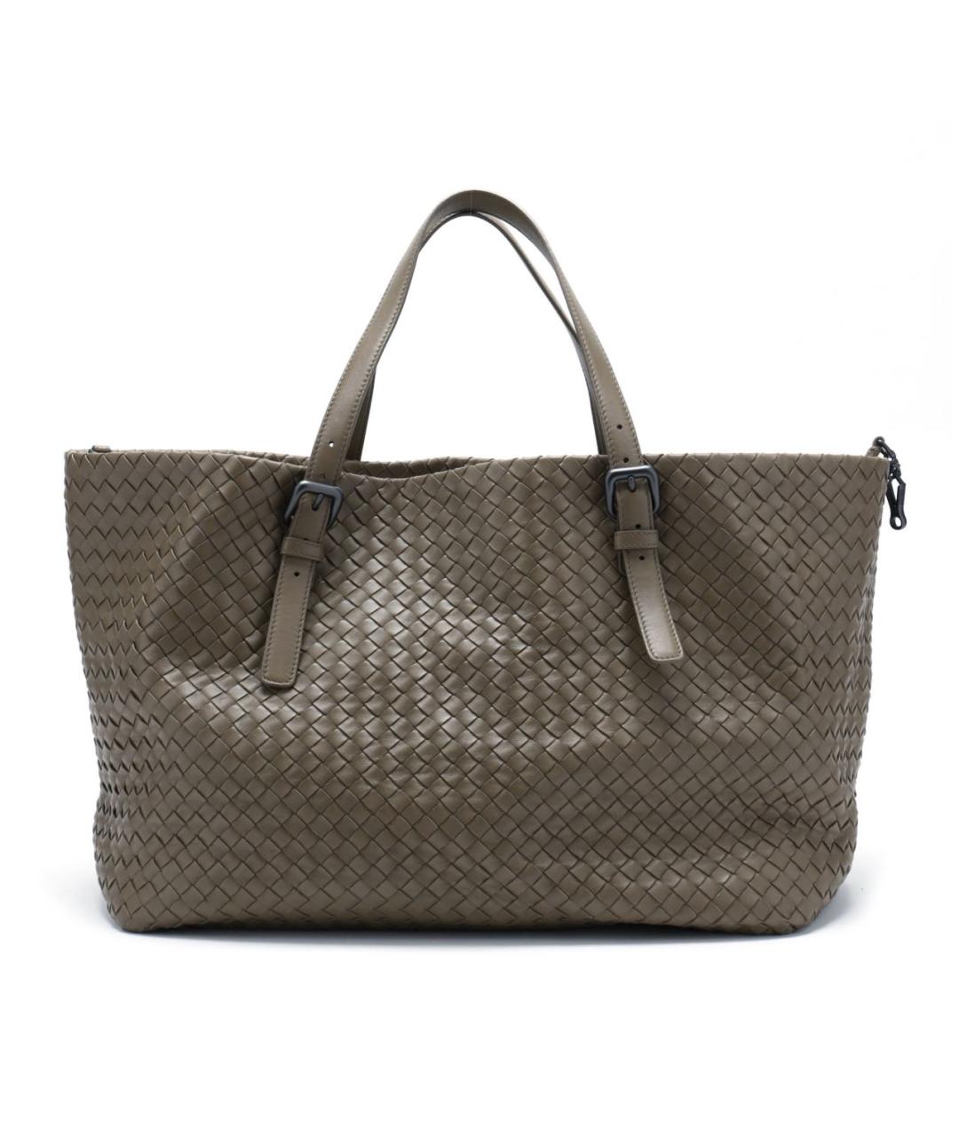 BOTTEGA VENETA Хаки кожаная сумка тоут, фото 1