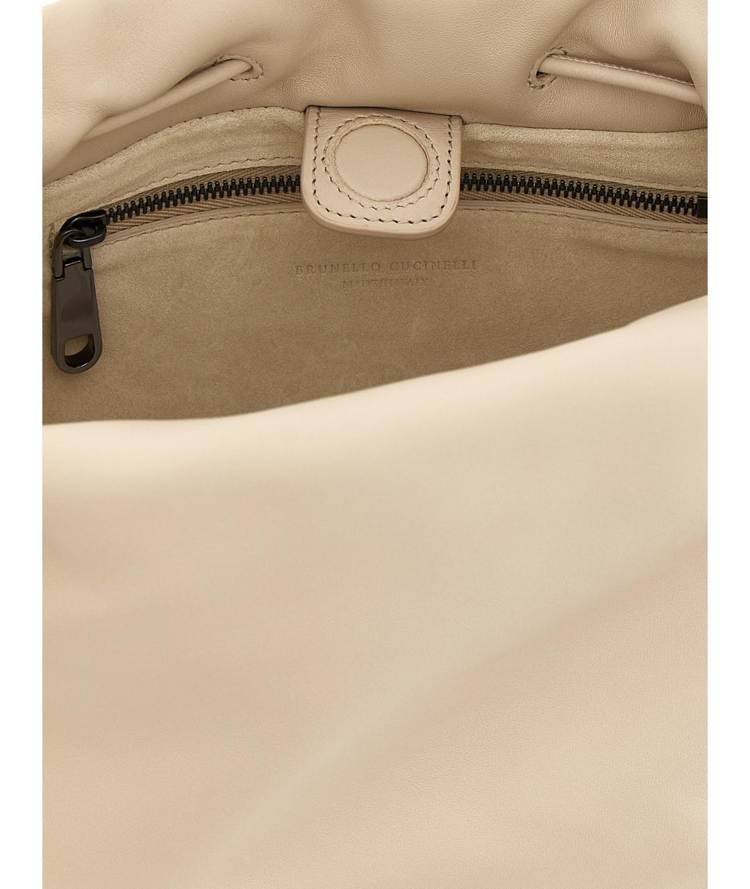 BRUNELLO CUCINELLI Бежевая кожаная сумка тоут, фото 4
