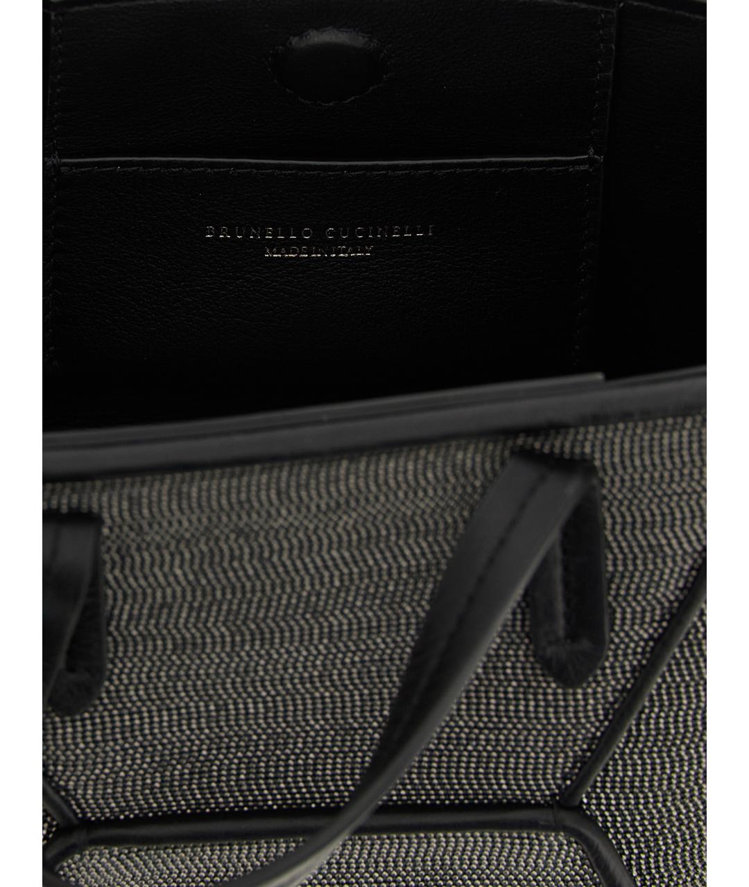 BRUNELLO CUCINELLI Черная кожаная сумка тоут, фото 4