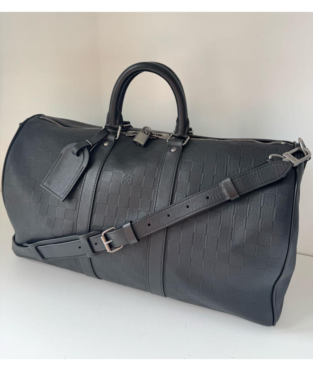 LOUIS VUITTON Черная кожаная дорожная/спортивная сумка, фото 3