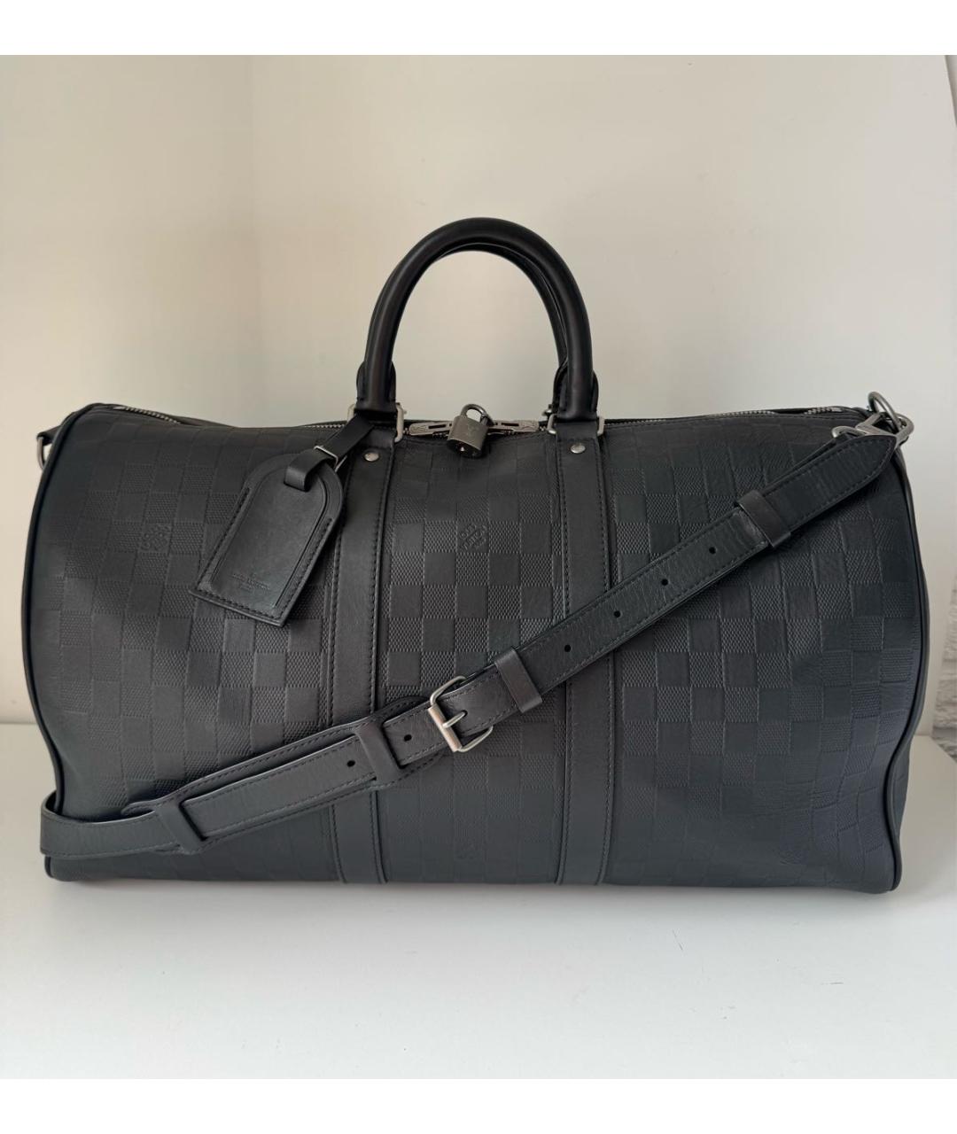 LOUIS VUITTON Черная кожаная дорожная/спортивная сумка, фото 2