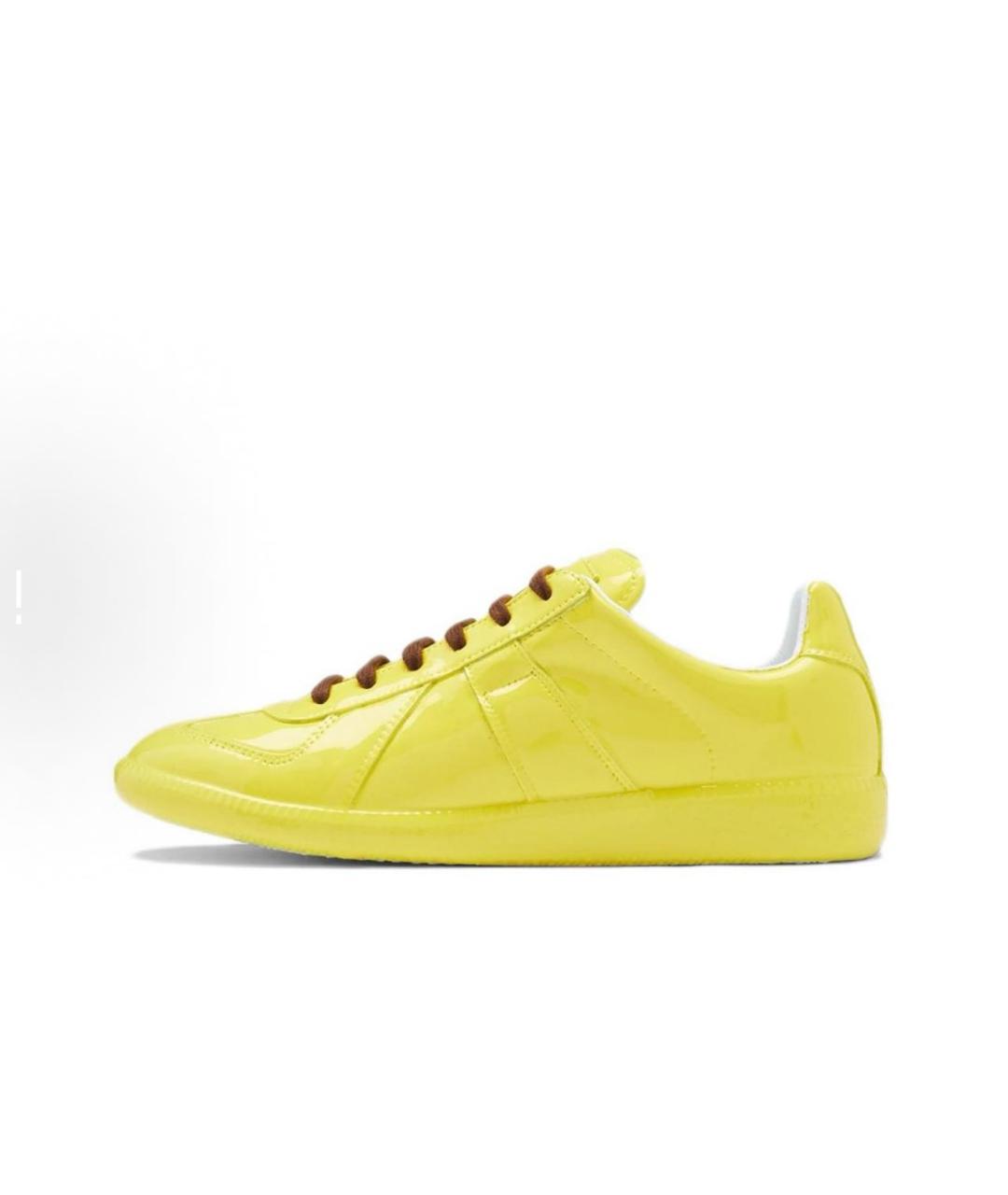 MAISON MARGIELA Желтые низкие кроссовки / кеды из лакированной кожи, фото 4